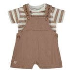 Conjunto Jardineira + T-shirt Riscas Bege - Imagem 2