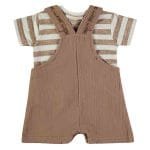 Conjunto Jardineira + T-shirt Riscas Bege - Imagem 4