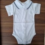 Body Manga Curta Gola Polo com Riscas Azul- Alecrim Jasmim