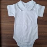 Body Manga Curta Gola Polo com Riscas Cinza - Alecrim Jasmim