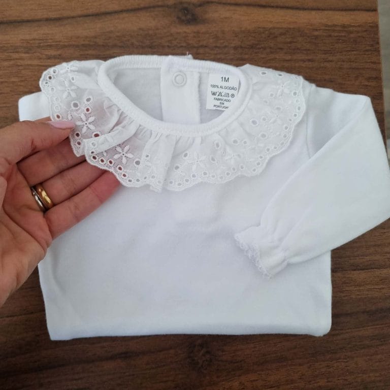 Body com gola em bordado Inglês manga comprida - AlecrimJasmim