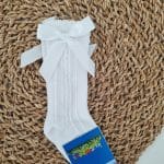 Meias Altas com Laço em Cetim em cor branco- Alecrim Jasmim
