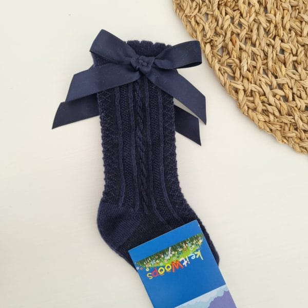 Meias Altas com Laço em Cetim em cor azul marinho - Alecrim Jasmim