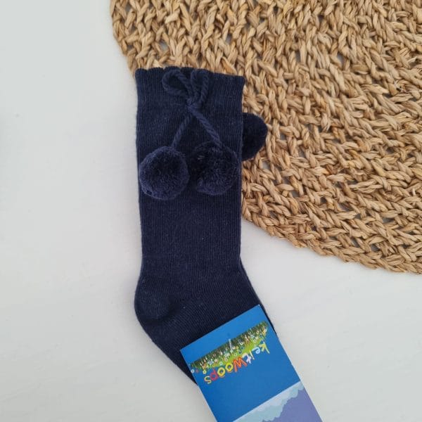 Meias Altas com Pompons em cor marinho - Alecrim Jasmim