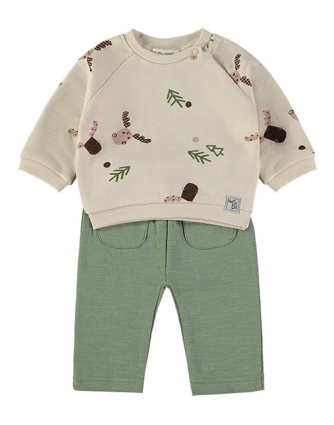 Sweatshirt Babybol estampado ursinhos e pinheiros em algodão cru para recém-nascido