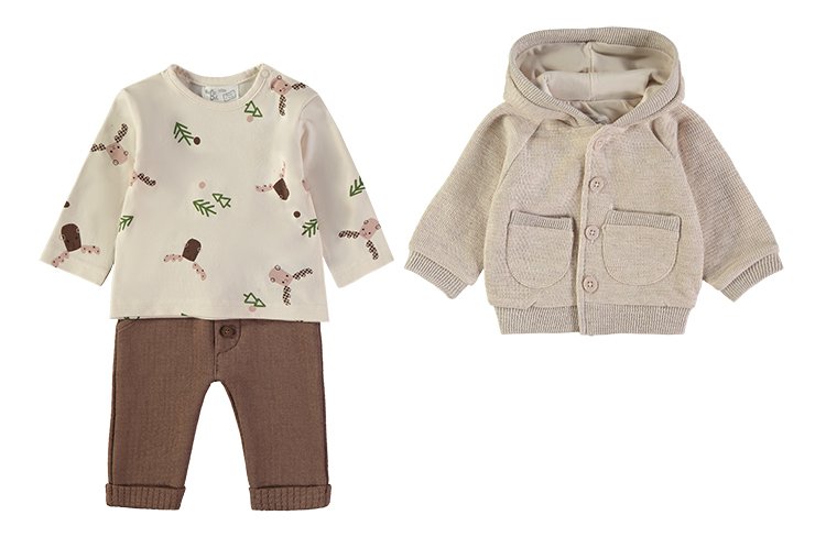 Conjunto 3 peças Babybol com casaco tricot capuz para bebé