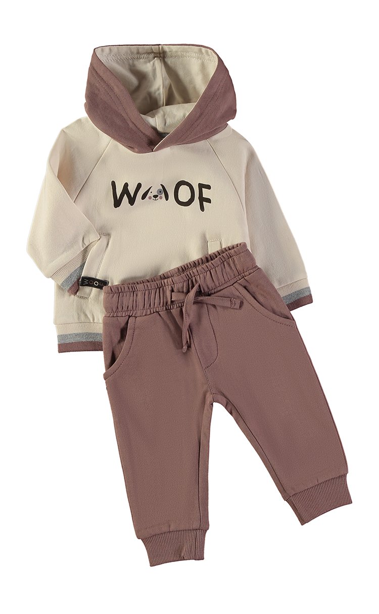 Camisola capuz Woof Babybol com calças cargo castanho