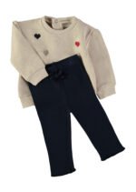 Camisola bordada corações Babybol com calças canelado azul