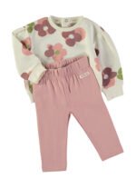 Camisola floral Babybol com calças lisas rosa pálido
