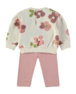 Costas do conjunto floral Babybol com fecho de botões