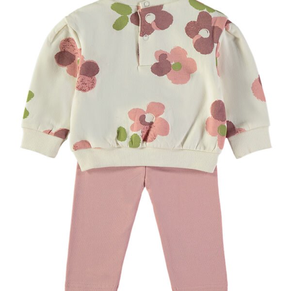 Costas do conjunto floral Babybol com fecho de botões