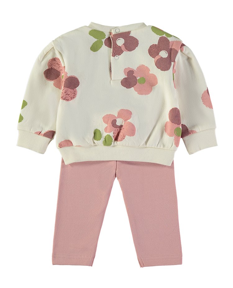 Costas do conjunto floral Babybol com fecho de botões