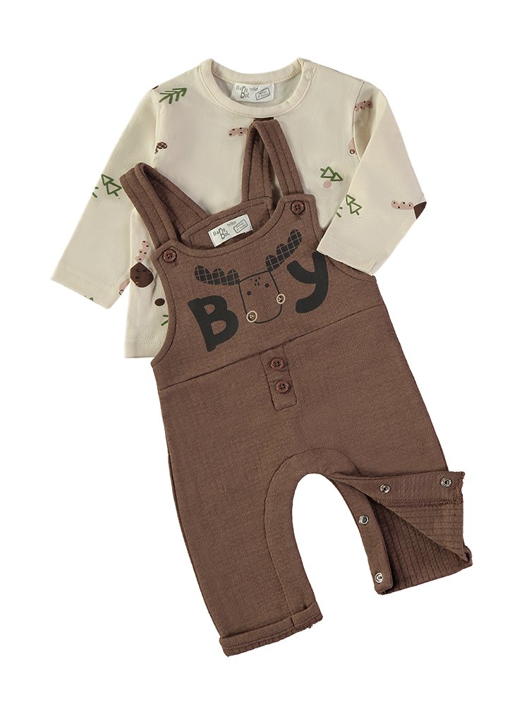 Camisola bosque Babybol com jardineira castanha para bebé