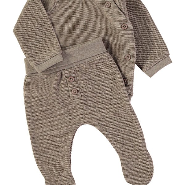 Camisola e calças pezinho Babybol tricot castanho