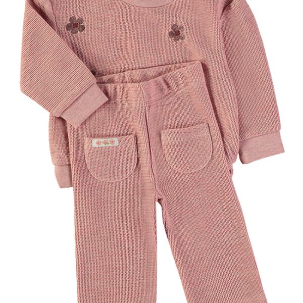 Camisola tricot floral Babybol com calças bolsos rosa