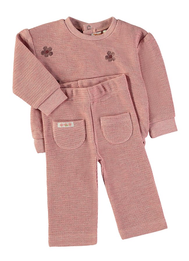 Camisola tricot floral Babybol com calças bolsos rosa