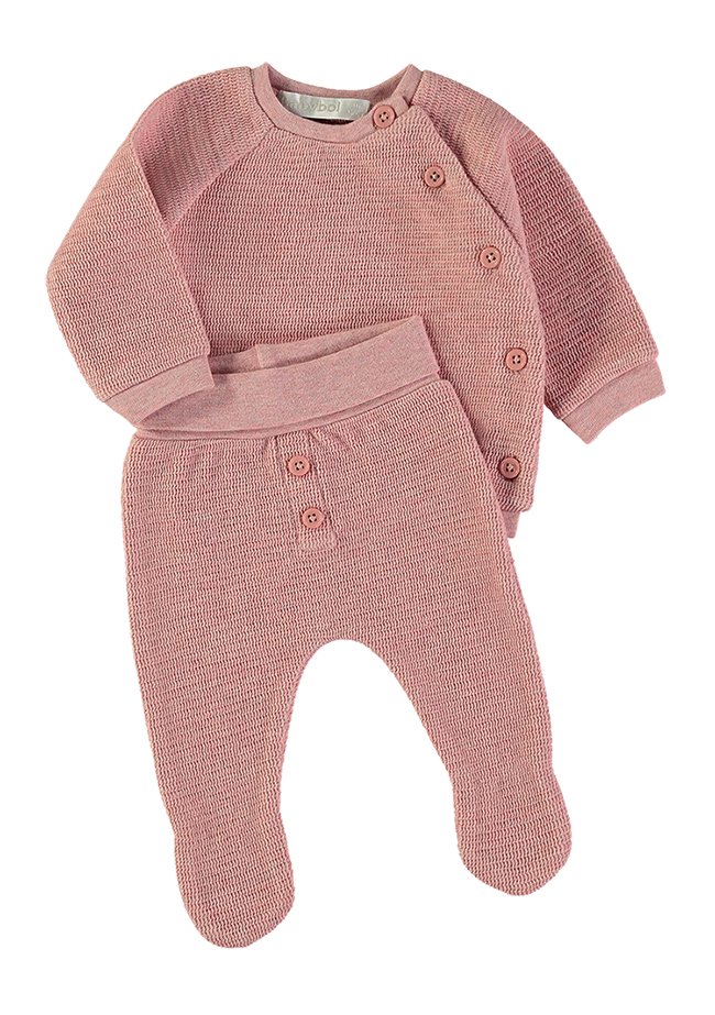 Camisola e calças pezinho Babybol tricot rosa pálido