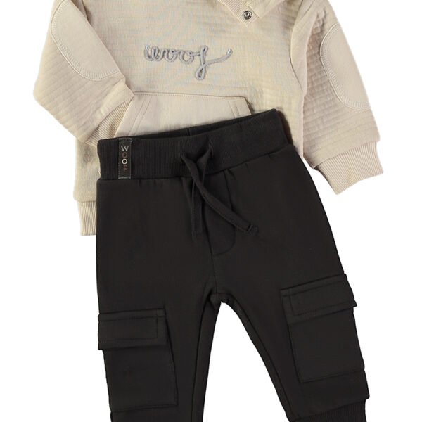 Camisola Woof Babybol com calças cargo pretas para bebé
