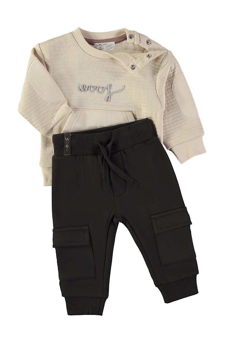 Camisola Woof Babybol com calças cargo pretas para bebé