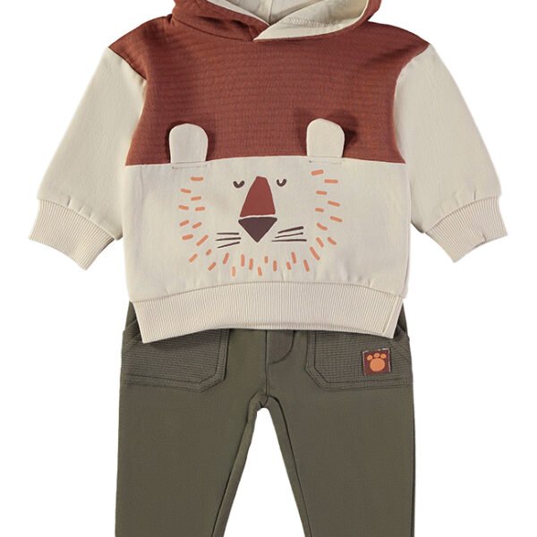 Conjunto Capuz Ursinho Babybol orelhinhas 3D calças verde-oliva
