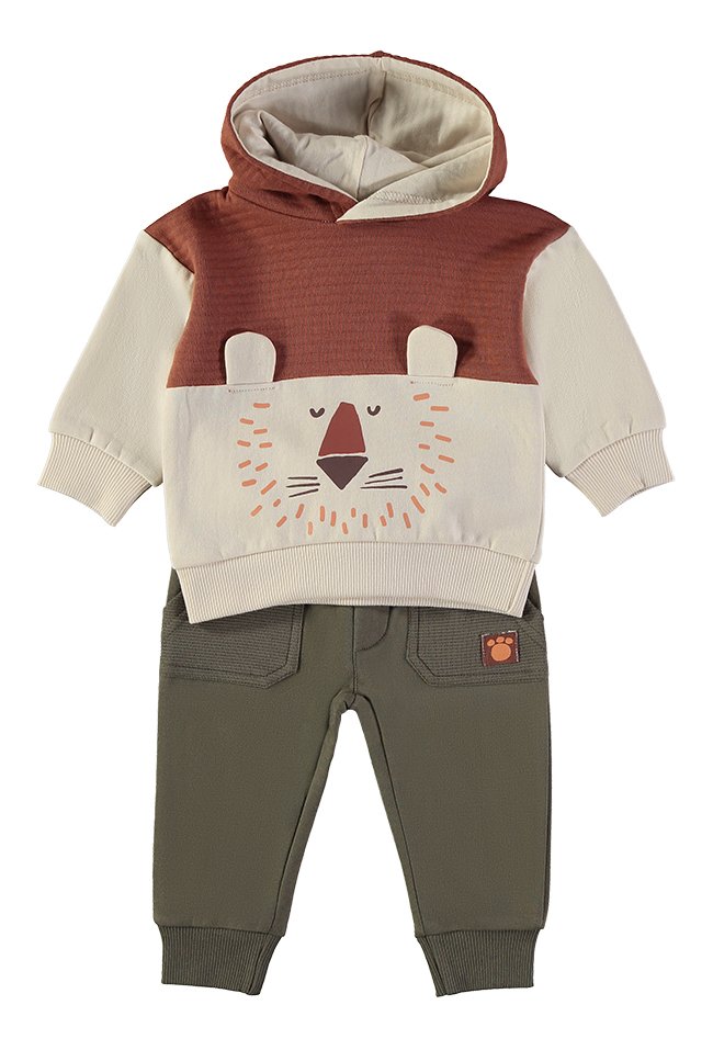 Conjunto Capuz Ursinho Babybol orelhinhas 3D calças verde-oliva