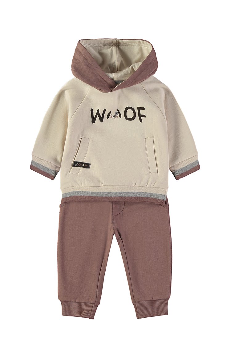 Conjunto Capuz Woof Babybol camisola bordada calças cargo