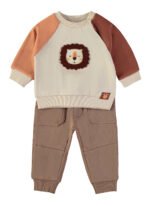 Conjunto Leão Cru Babybol bordado crochet calças castanho