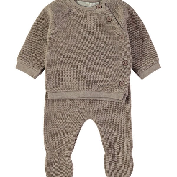 Conjunto Tricot Castanho Babybol malha texturizada recém-nascido