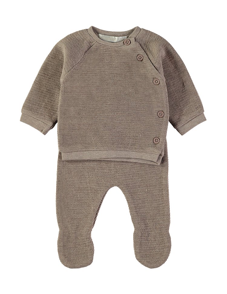 Conjunto Tricot Castanho Babybol malha texturizada recém-nascido