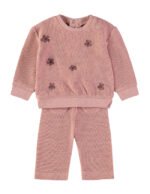 Conjunto Tricot Floral Rosa Babybol malha texturizada bordado