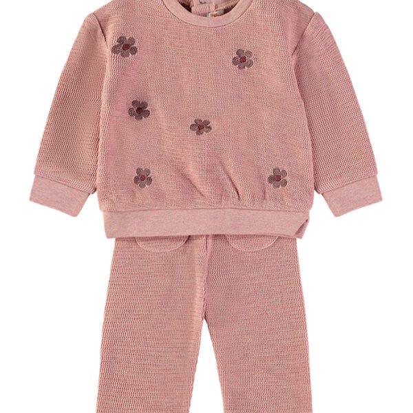 Conjunto Tricot Floral Rosa Babybol malha texturizada bordado