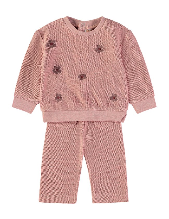 Conjunto Tricot Floral Rosa Babybol malha texturizada bordado