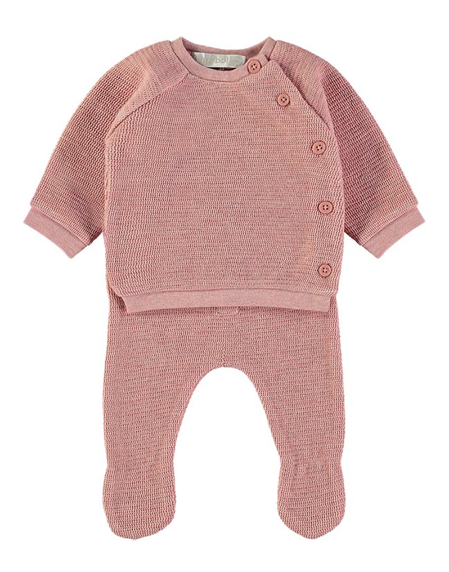 Conjunto Tricot Rosa Babybol malha texturizada recém-nascida