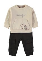 Conjunto Woof Cru Babybol camisola bordada calças cargo pretas