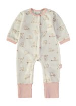 Babygrow Veludo Animaizinhos Babybol cru com punhos rosa