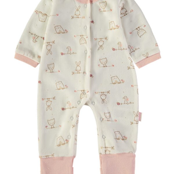 Babygrow Veludo Animaizinhos Babybol cru com punhos rosa