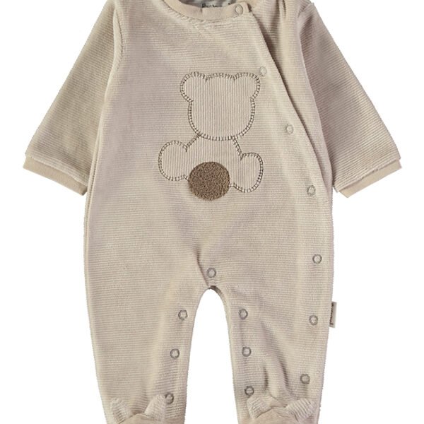 Babygrow Veludo Ursinho Babybol bege com aplicação bordada