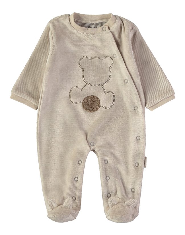 Babygrow Veludo Ursinho Babybol bege com aplicação bordada