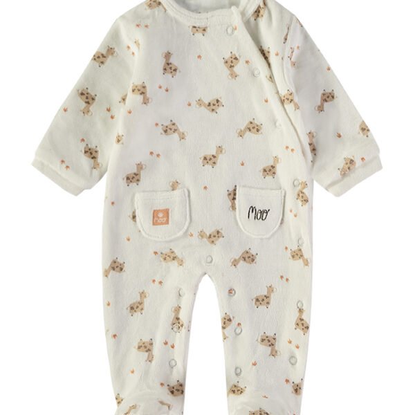 Babygrow Veludo Vaquinha Babybol cru com bordado Moo