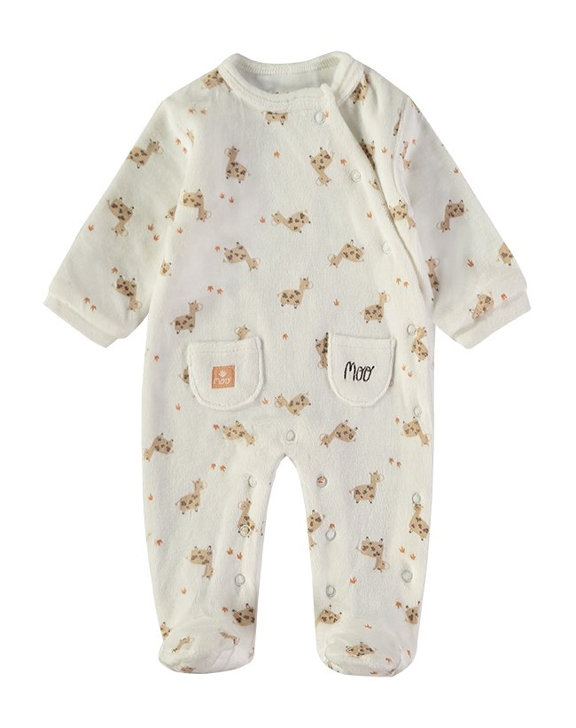 Babygrow Veludo Vaquinha Babybol cru com bordado Moo