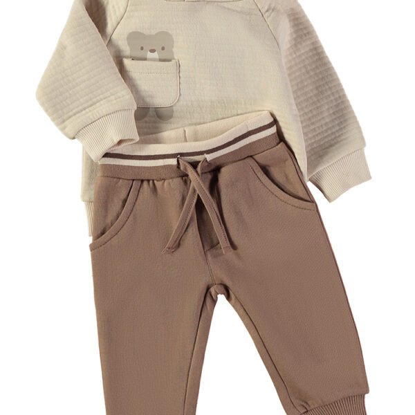 Camisola coala Babybol com calças jogger cordão às riscas
