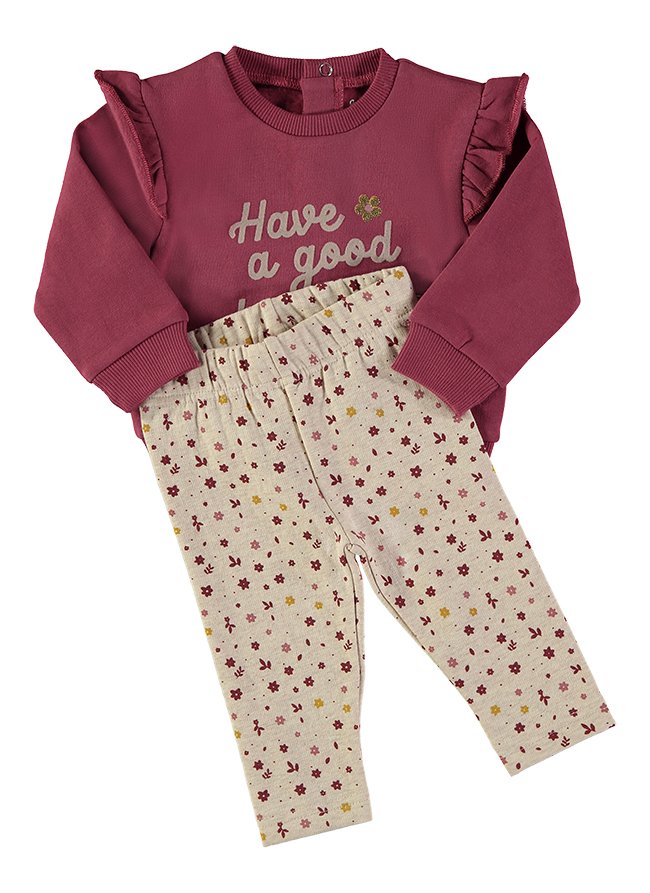 Camisola Have a good day Babybol com calças floral bege