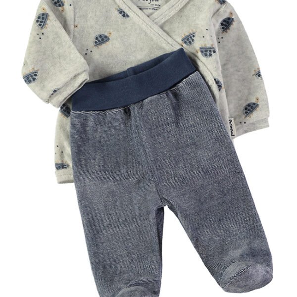 Blusa e calças do conjunto Babybol tartarugas azul-marinho