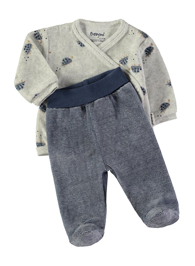Blusa e calças do conjunto Babybol tartarugas azul-marinho