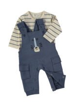 Jardineira e camisola do conjunto Babybol tigre azul-marinho