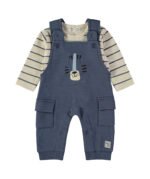 Conjunto Jardineira Tigre Azul Babybol com camisola às riscas