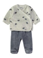 Conjunto Veludo Tartarugas Azul Babybol blusa cruzada e calças